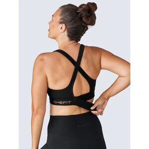 SHEFIT Ultimate Sports Bra 3Luxe Black High Impact Adjustable Straps Zip Front